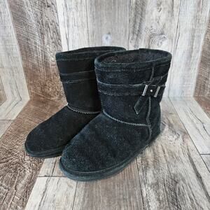 Bearpaw Val Suede Leather Wool Boot Toddler 6 Black Winter Sherpa Snow Outdoor